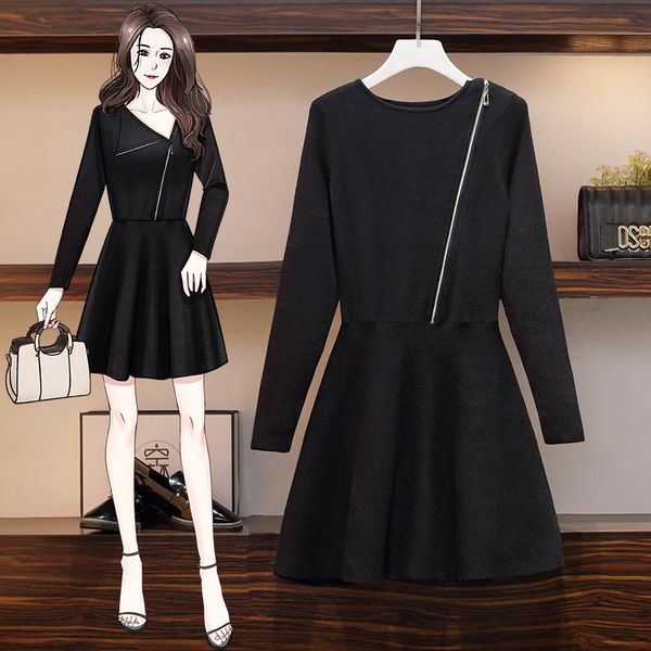 

casual dresses black knitted long sleeved mini plus large size oversize korean fashion kawaii women's elegant autumn 2021 clothing, Black;gray