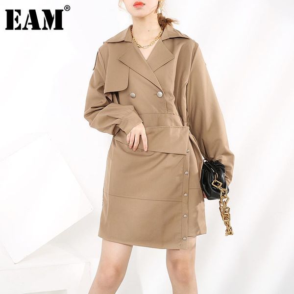 

casual dresses [eam] women khaki split joint big size irregular dress lapel long sleeve loose fit fashion tide spring autumn 2021 1u99204, Black;gray