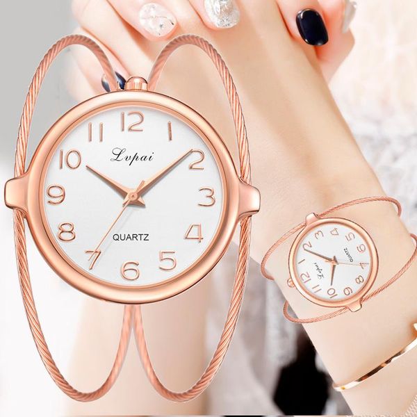 

women fashion luxury watch bracelet quartz dress watches rose gold small exquisite lvpai brand ladies casual clock wristwatches, Slivery;brown