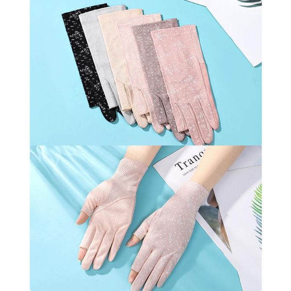 

five fingers gloves wholesale women half winter stretch thin semi-finger driving sunscreen anti-uv fingerless glove mittens, Blue;gray