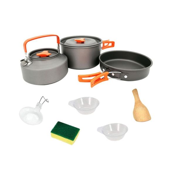 

set of outdoor camping non-stick pan portable teapot 2-3 people cooking tool grey pans