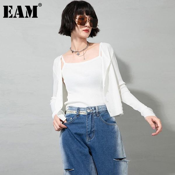 

women's knits & tees [eam] white slim knitting cardigan sweater loose fit v-neck long sleeve women fashion tide spring autumn 2021 1dd8