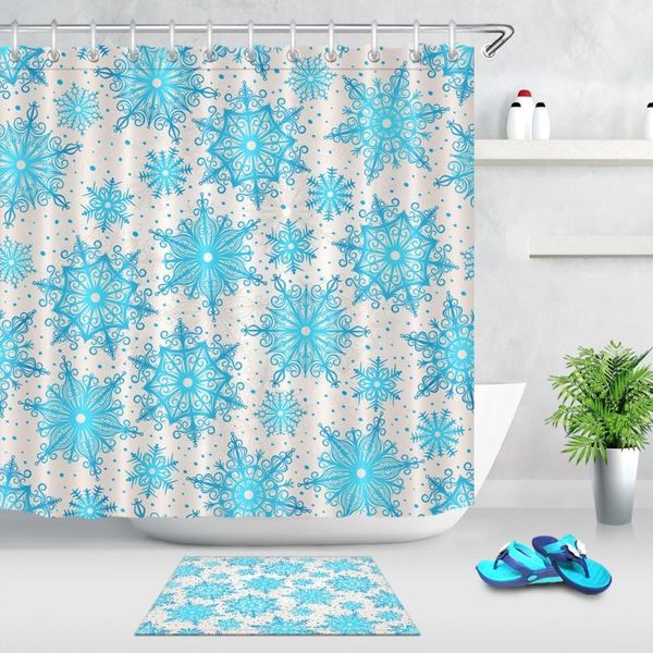 

shower curtains lb light blue snowflake curtain set with rug scenery bathroom waterproof eco-friendly polyester fabric for bathtub decor