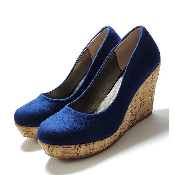 

dress shoes lihuamao suede wedges round toe platform espadrilles party wedding office career women heel pumps wood grain sole, Black