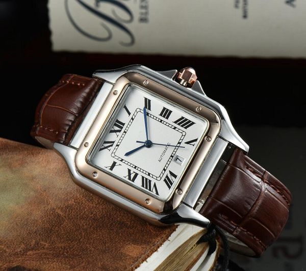 

brand luxury automatic square designer watches 40mm leather waterproof watch men relogio masculino, Slivery;brown