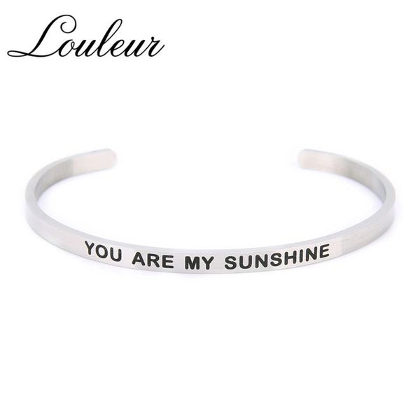 

louleur 3 colors stainless steel cuff bangles fashion confession you are my sunshine bracelets for boy girlfriend gifts bangle, Black