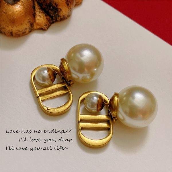 

70% off luxury jewelry classic ~ ins cool wind home make old bronze letter pendant pearl two earrings ear ornaments, Golden