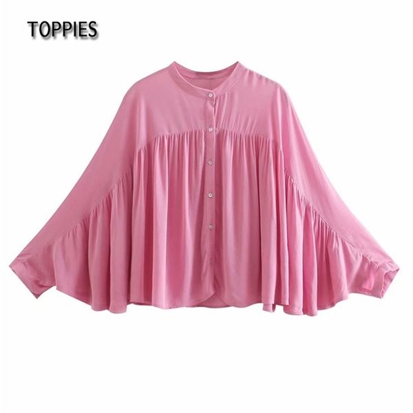 

pink batwing sleeve blouses woman long pleated shirts female loose smocks 210421, White