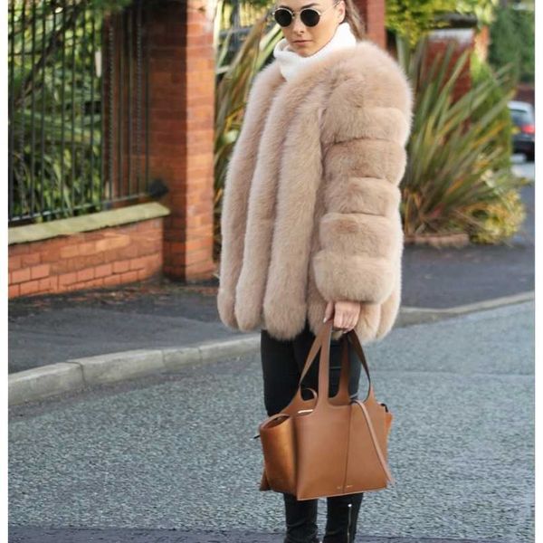 

large size ladies winter fur jacket long sleeve real coat leather 211203, Black