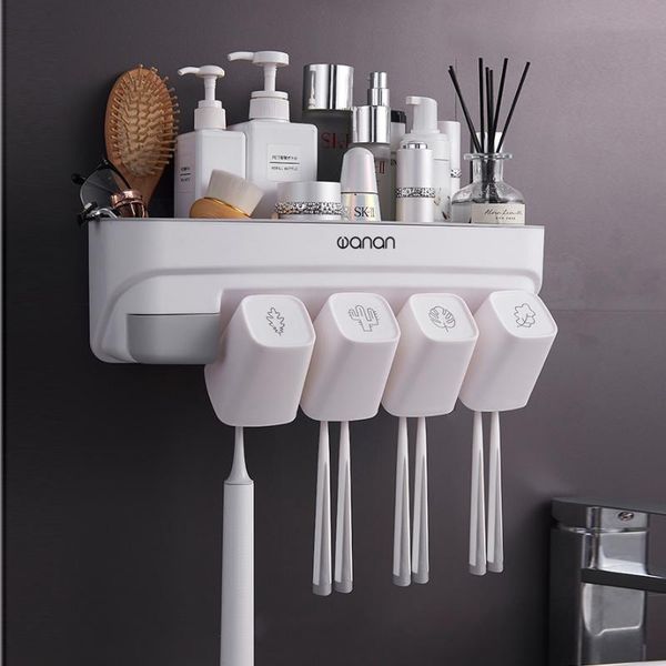 

bath accessory set toothbrush holder automatic toothpaste dispenser toiletries cup wall mounted storage box multifunction bathroom accessori