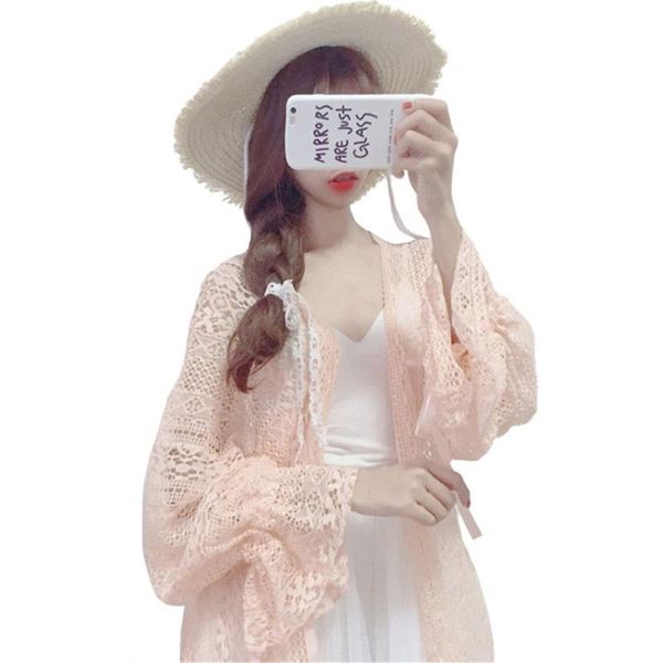 

women's blouses & shirts 2021 summer loose women lace blouse hollow out cardigan plus size chiffon beach shirt sunscreen clothes spring, White
