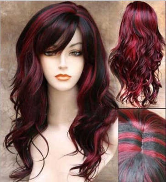 

wig female black red gradient wig gold false head set long curly hair