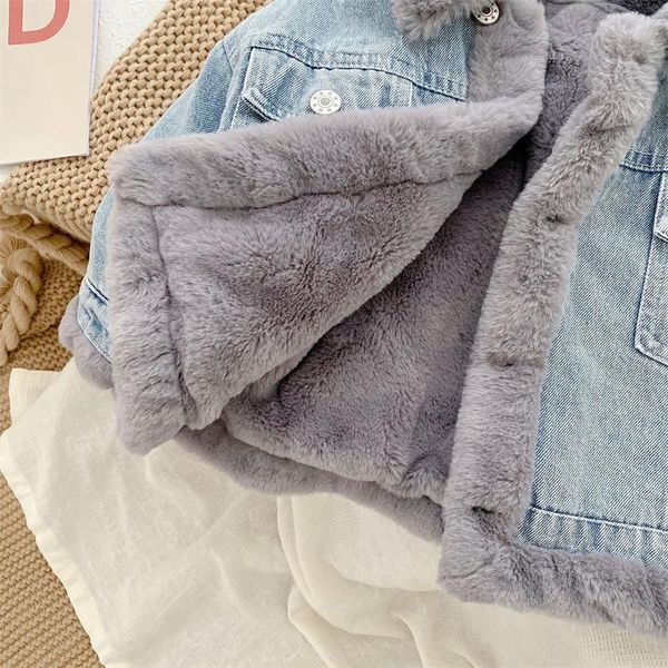 

jackets girls boys coat jacket plus velvet thicken 2021 fuzzy jean warm winter outerwear christmas gift cotton fleece kids children's c, Blue;gray