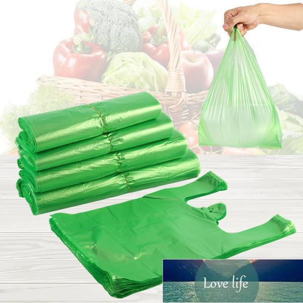 100 pcs verde saco de plástico supermercado Presente de supermercado Compras descartáveis ​​com depósito colete de armazenamento de cozinha limpo envoltório de lixo preço de fábrica