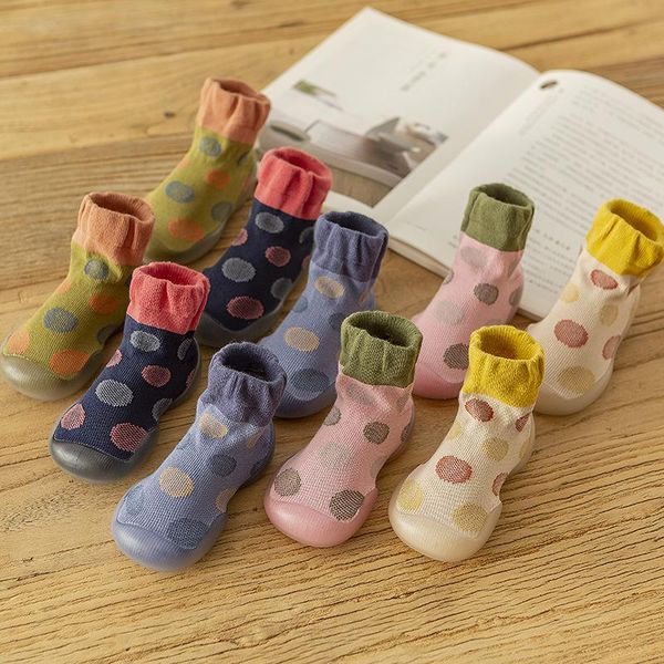 

first walkers spring autumn medium tube toddler shoes baby child polka dot socks soft bottom retro high-footwear kids