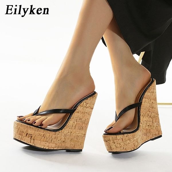 

eilyken super high heels large size 35-42 platform wedges pinch slippers mules slippers shoes women sandals 210408, Black