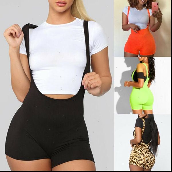 

fashion spandex bib summer casual women short solid color high waist rompers trousers drop, White;black