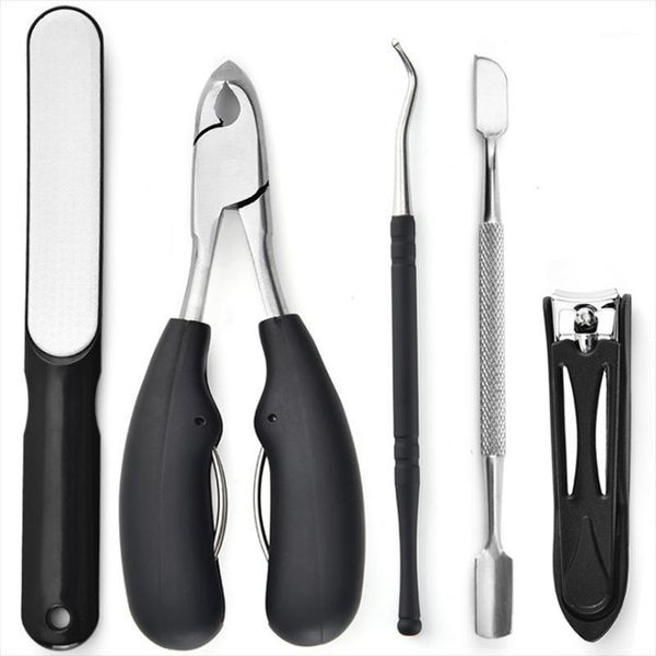 

black nail cuticle pusher clipper scissor nipper tweezer picker stainless steel manicure diy art tools kit 5pcs/set1