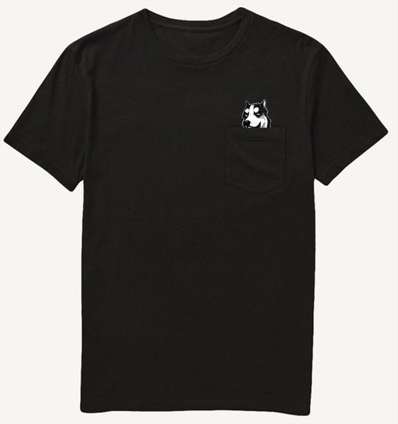 

Harajuku Pocket Siberian Husky Men Tops Cotton Lover Funny Tees, White;black