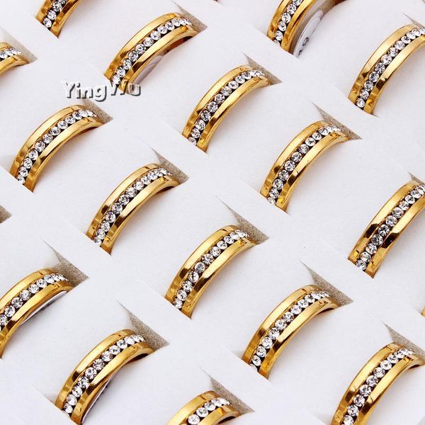 

wedding rings yingwu charm rhinestone crystal stainless steel women men's gold jewery gifts 5pcs lot, Slivery;golden