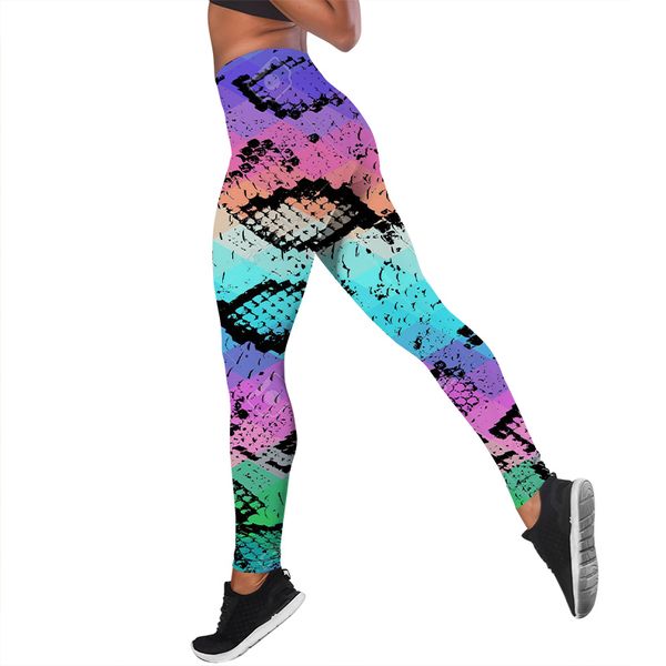 

cloocl color fish scales women leggings ladies yoga suits sport suit 3d printed teens slim fitness clothes sets, Black