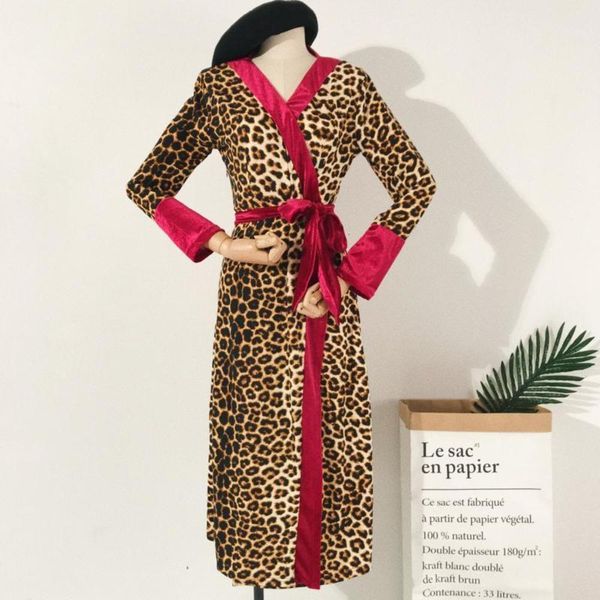 

long robe solid leopard sleepwear fashion women's kimono bathrobe gown autumn pajamas bride bridesmaid wedding negligee1 mgh9, Black;red