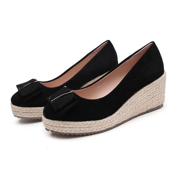 

zapatos tacn alto 7cm para mujer, cuas plataforma de paja informales, moda, Black