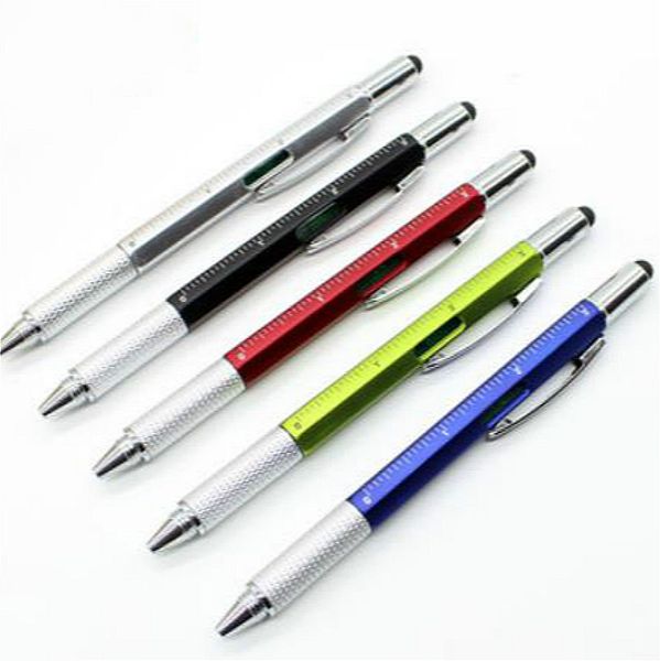 

6pieces/lot 2019 new 6 color multifunctional ballpoint pen high-quality screwdriver touch screen school office supplie stationery pens, Blue;orange