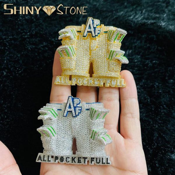 

chains iced out bling cz trousers letter apf pendant necklace cubic zirconia all pocket full money dollar men fashion hip hop jewelry, Silver