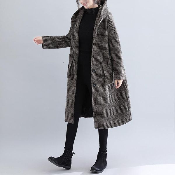 

women's wool & blends genayooa vintage coats and jackets women plaid winter coat long sleeve warm of korean style, Black
