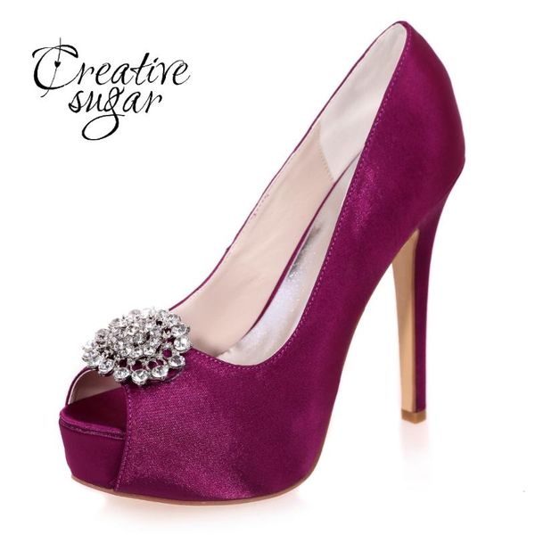 

creativesugar open toe woman wedding party bridal pumps crystal buckle 5'' heel platform royal blue white evening dress shoes, Black