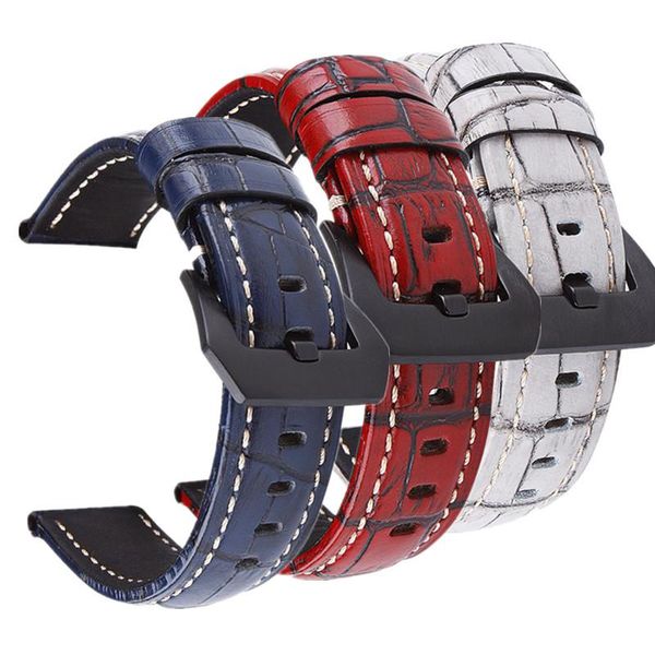 

watch bands 20mm 22mm 24mm 26mm brand watachband crazy horse leather handmade wrist band brushed buckle for pam strap, Black;brown