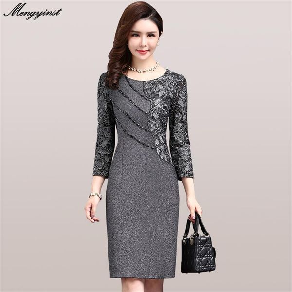 

elegant long sleeve autumn womens dresses vintage office ol work bodycon lace patchwork vestidos, Black;gray