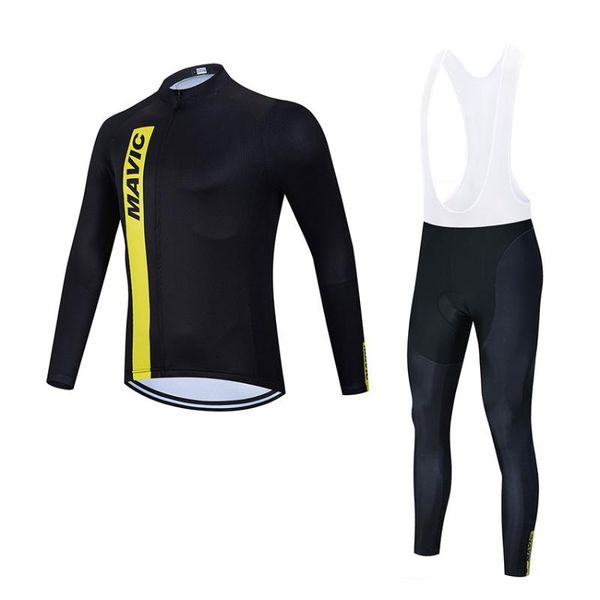 

racing sets black 2021 fall men's cycling jersey suit long sleeve mountain bike strap rubber cushion set, Black;blue
