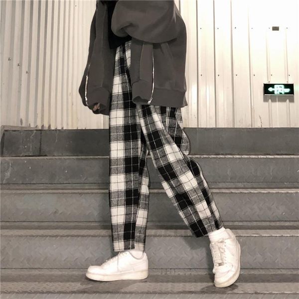 

women's pants & capris drop harajuku plaid for women trousers 2021 streetwear woman harem autumn ladies causal plus size, Black;white
