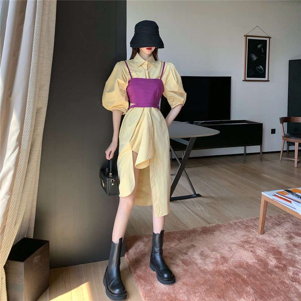 

party dresses shirtskirt women's french irregular medium length skirt spring 2021 vest dress two piece set ugxa, White;black