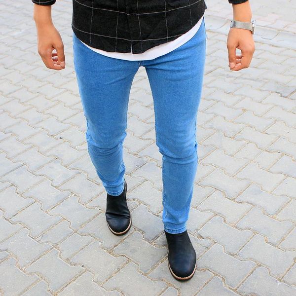 

men's jeans denim for men trousers mens pants man clotting lycra slim fit five pockets narrow leg black straight, Blue