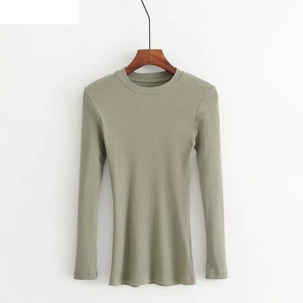 

women's t-shirt 1pc simple slim crop solid color female shirt women round neck ribbed long sleeve fit bottoming autumn thirt, White