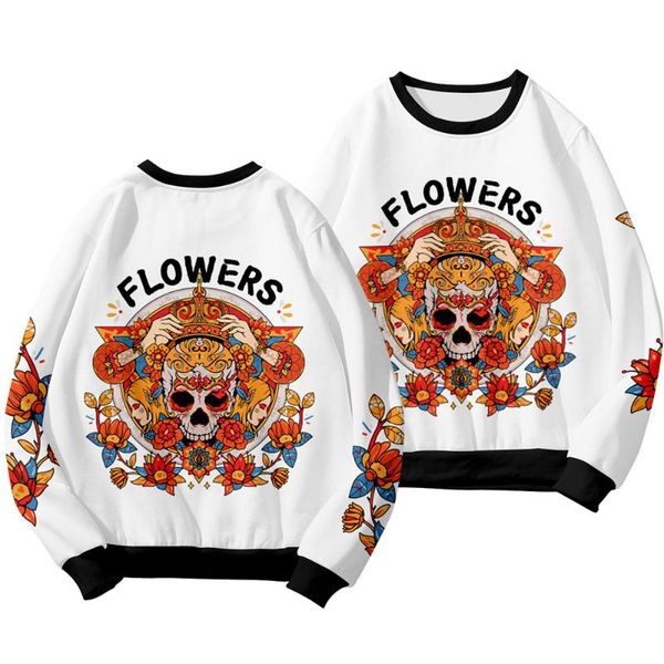 

men's hoodies & sweatshirts flower skull printed spring autumn couple women men casual harajuku loose pullovers o-neck oversized 6xl, Black