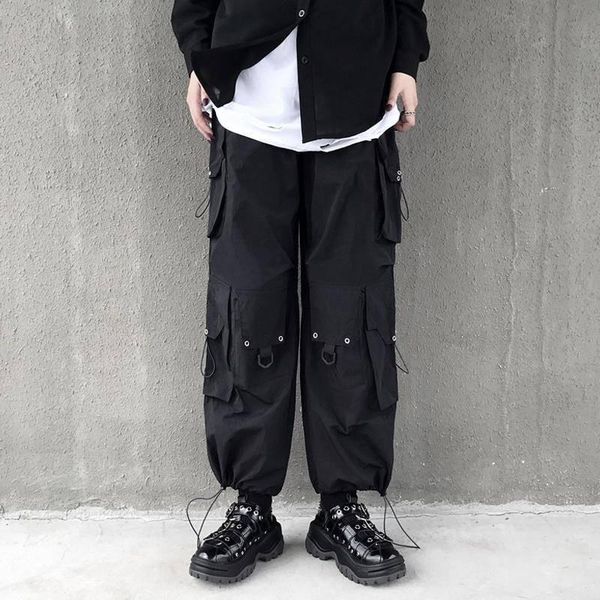 

women's pants & capris streetwear black casual cargo women elastic high waist joggers buttons fashion hip hop trousers autumn loose, Black;white