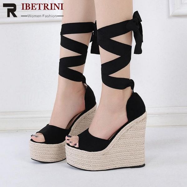 

famale platform wedges shoes women ankle cross strap sandals peep toe fish mouth solid color dress, Black