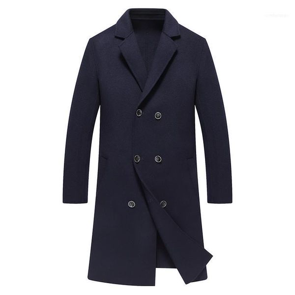 

men's wool & blends coats jackets winter cashmere jacket man long section double breasted overcoat turn-down collar casual woolen, Black