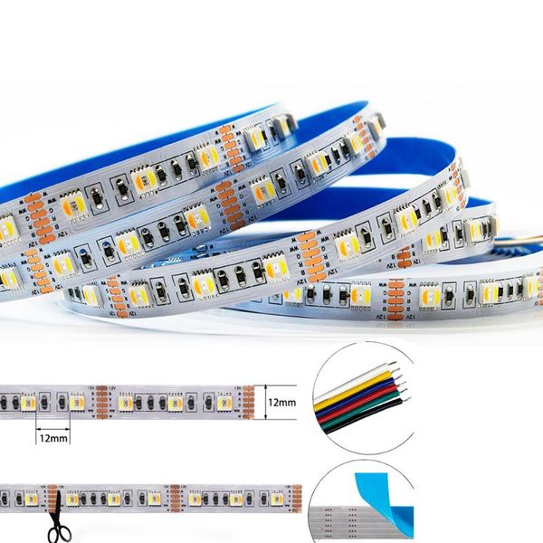 

strips 5in1 rgb+cct led strip light 60leds/m 5 colors in 1chip cw+rgb+ww rgbw rgb+ww flexible tape 12mm pcb dc 12v 24v