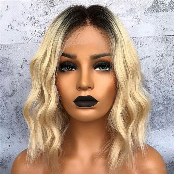 

ombre 613 blonde 13x4 lace front human hair wigs black root pre plucked with natural hairline loose wave u part wig, Black;brown