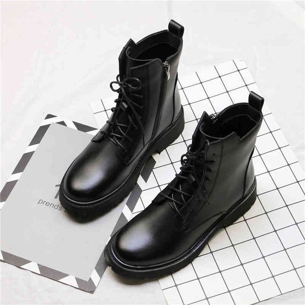 

spring and autumn lace up ankle for women flats heel black short boots punk