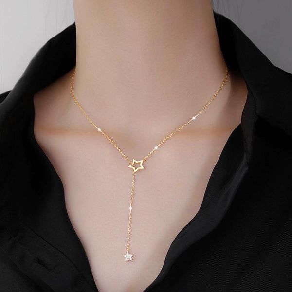 

chains women fashion simple five-pointed star pendant necklace silver ladies tassel clavicle chain aesthetic jewelry