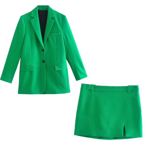 

two piece dress winter sets green fashion suit with small split skirt skirts, White