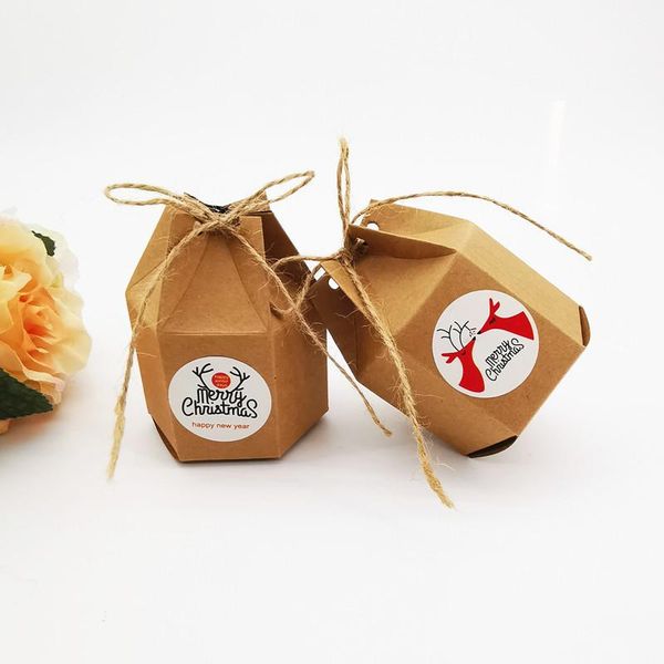 

gift wrap 20/50/100pcs christmas kraft paper candy boxes lantern hexagon shape wedding favors cake packaging dragees box