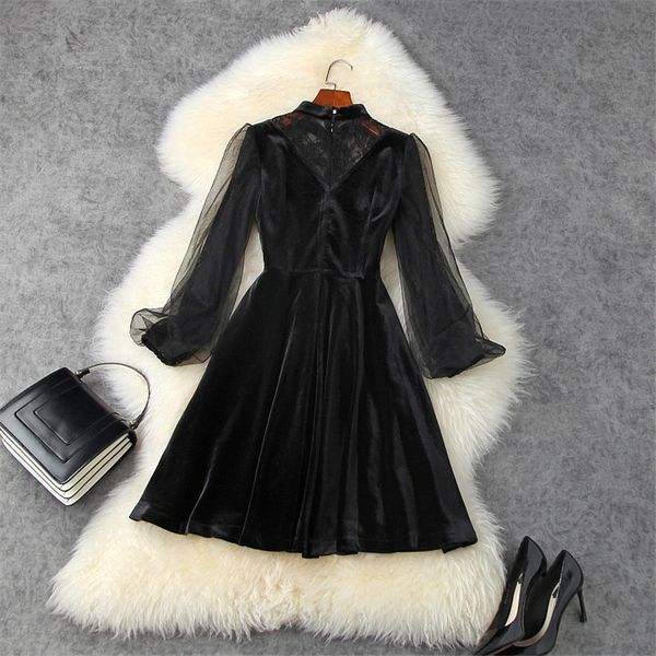 

dress fashion autumn winter lantern black shreds in velvet short of women's clothes dressed, Black;gray