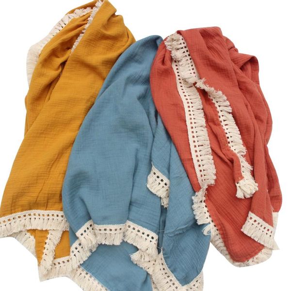 

blankets & swaddling born swaddle muslin tassel infant baby blanket receiving wrap